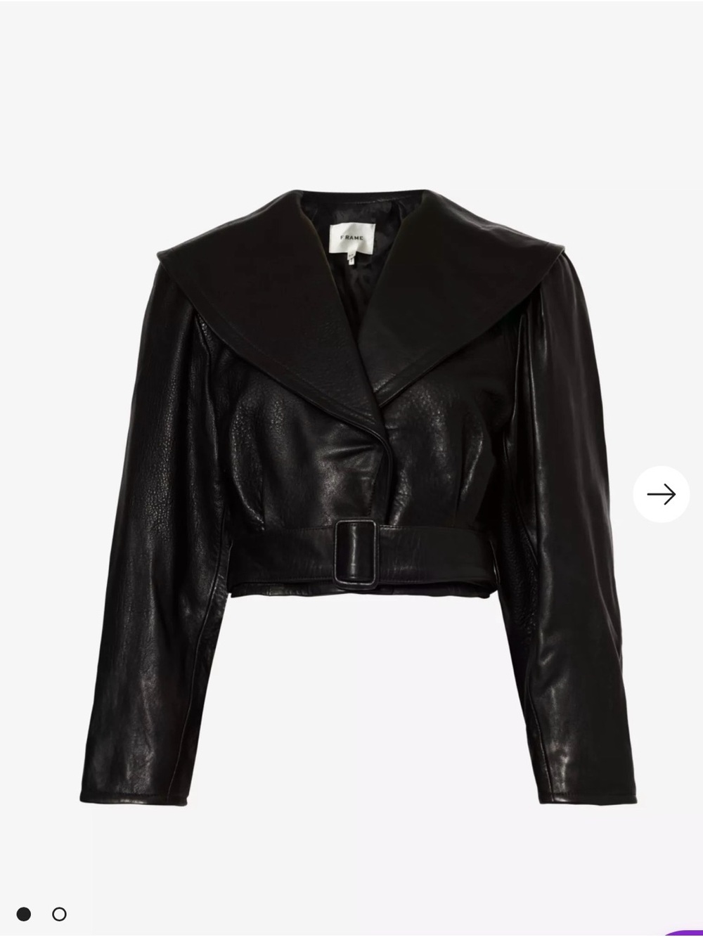 Frame Denim Black Leather Wide-Collar Belted Jacket
